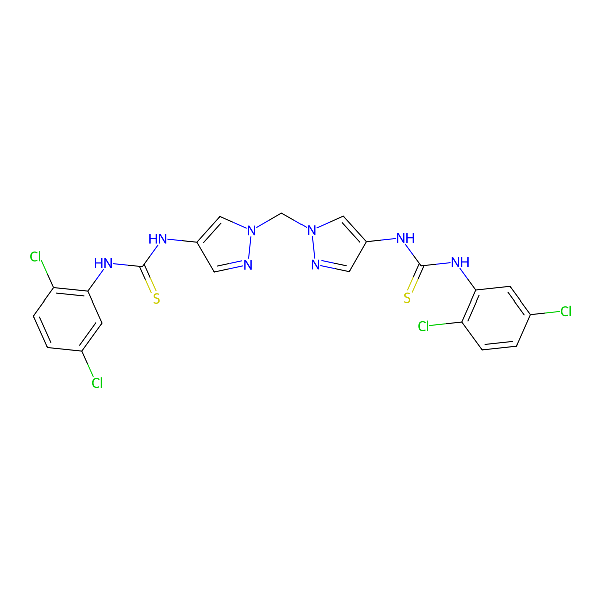 1,1'-[methanediylbis(1H-pyrazole-1,4-diyl)]bis[3-(2,5-dichlorophenyl)(thiourea)] molecular structure, CAS 1005662-58-7