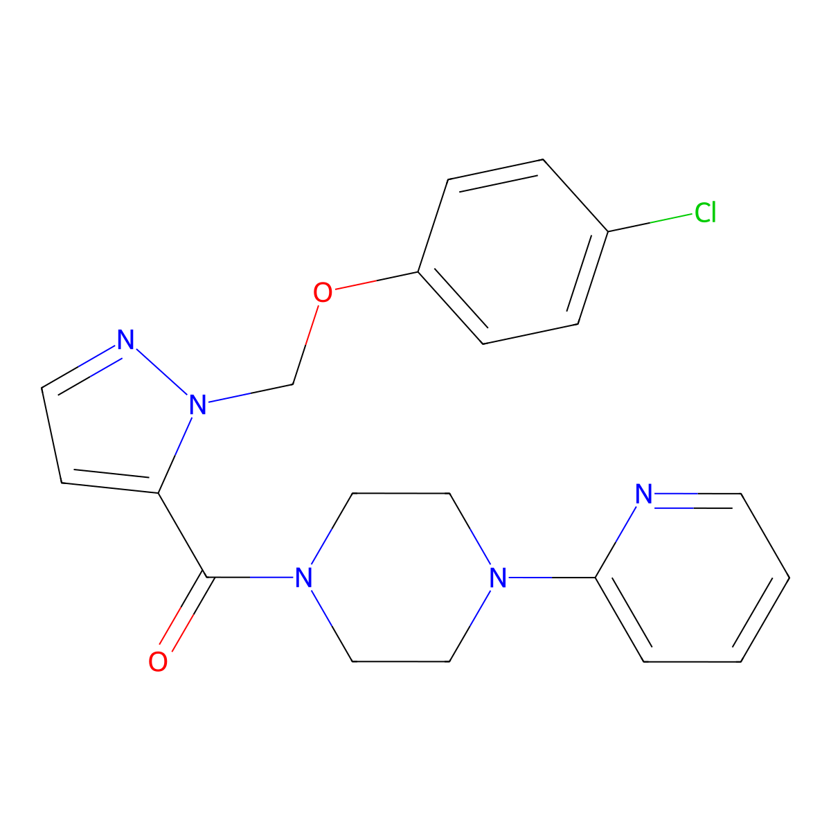 1-[(4-Chlorophenoxy)methyl]pyrazol-5-yl 4-(2-pyridyl)piperazinyl ketone molecular structure, CAS 1005662-65-6