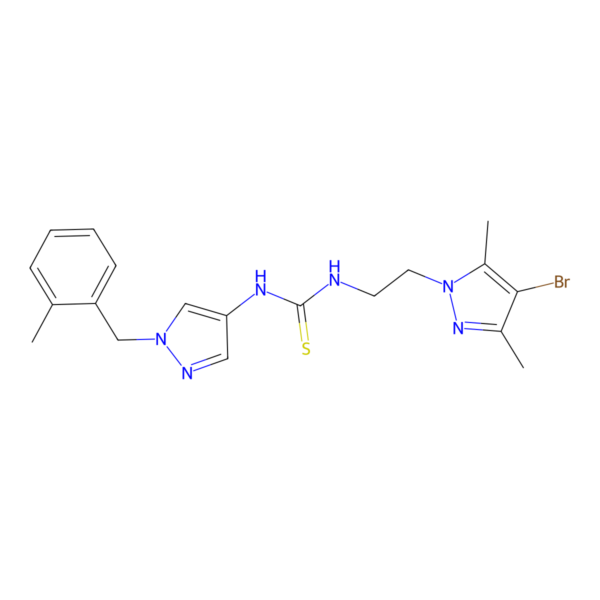 1-[2-(4-Bromo-3,5-dimethylpyrazol-1-yl)ethyl]-3-[1-[(2-methylphenyl)methyl]pyrazol-4-yl]thiourea molecular structure, CAS 1005662-95-2