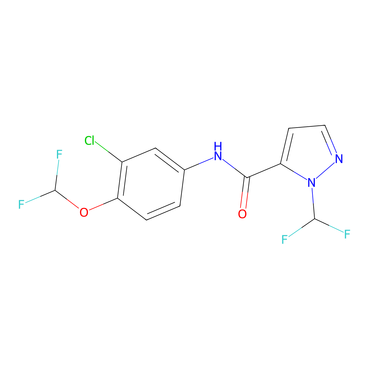 N-[3-chloro-4-(difluoromethoxy)phenyl]-2-(difluoromethyl)pyrazole-3-carboxamide molecular structure, CAS 1005663-10-4