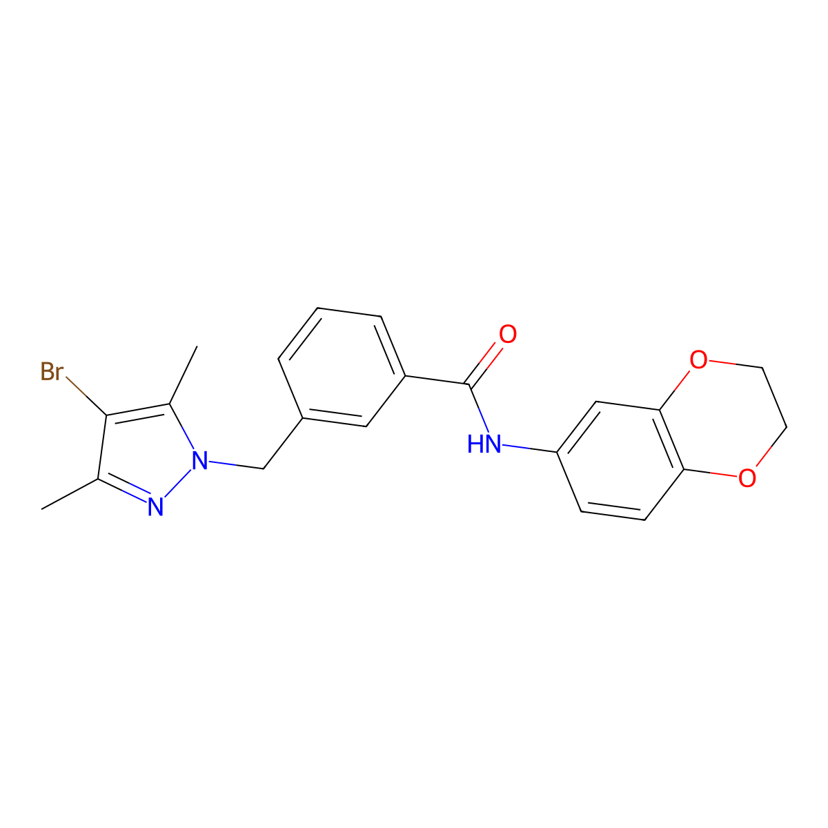 3-[(4-bromo-3,5-dimethylpyrazol-1-yl)methyl]-N-(2,3-dihydro-1,4-benzodioxin-6-yl)benzamide molecular structure, CAS 1005663-29-5