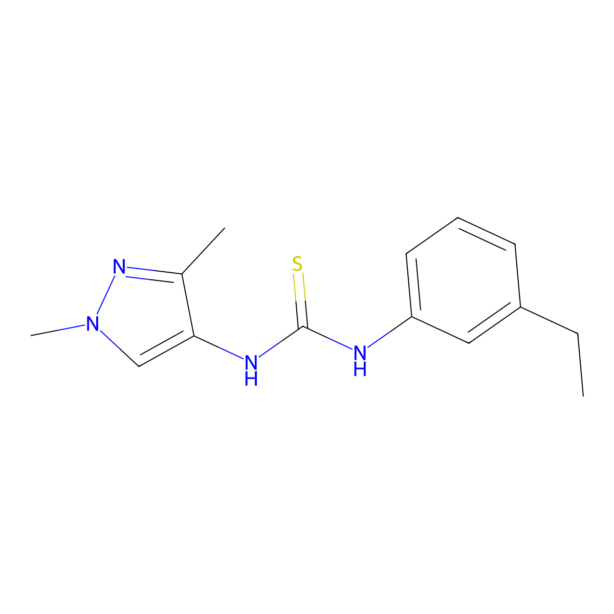 1-(1,3-Dimethylpyrazol-4-yl)-3-(3-ethylphenyl)thiourea molecular structure, CAS 1005663-34-2