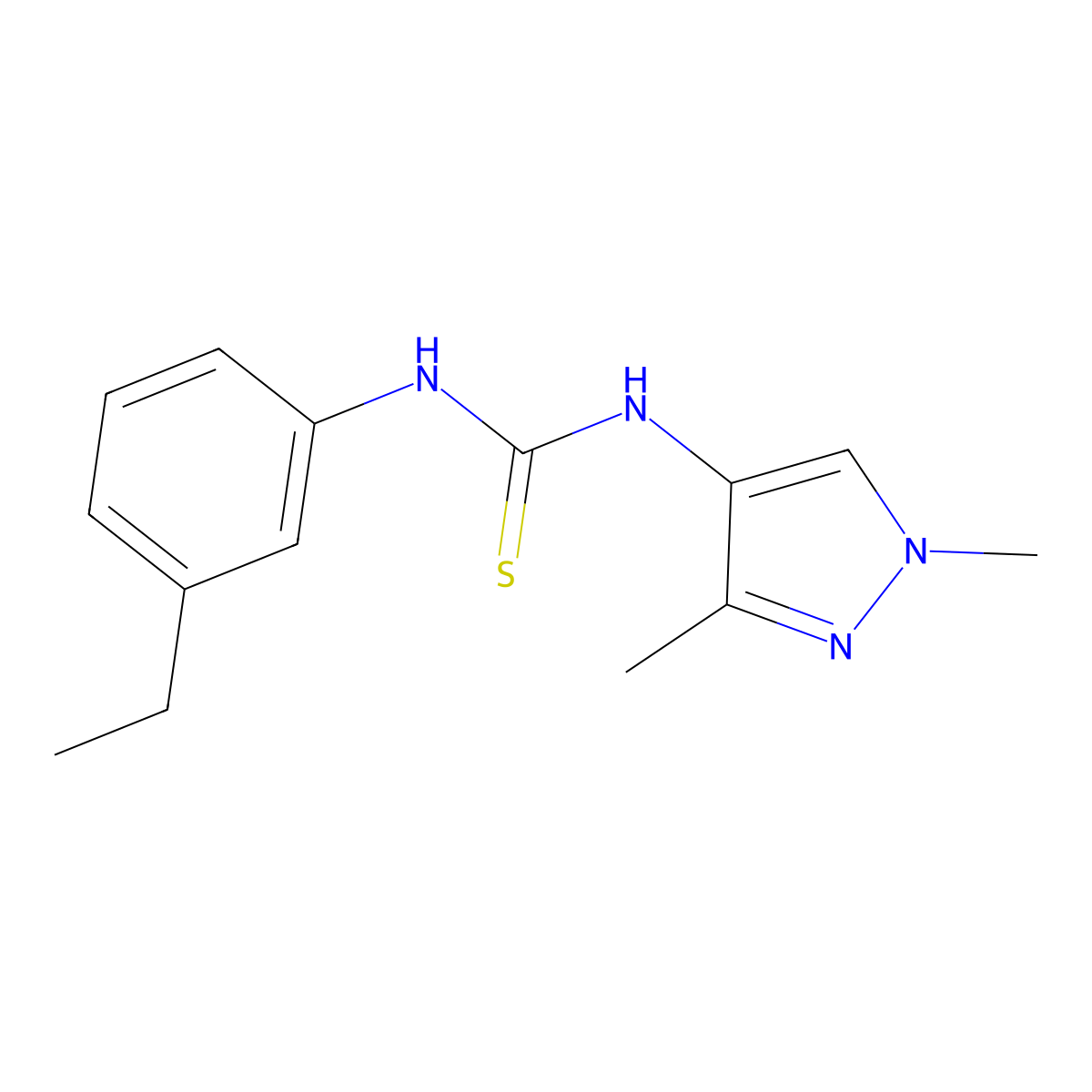 1-(1,3-Dimethylpyrazol-4-yl)-3-(3-ethylphenyl)thiourea molecular structure, CAS 1005663-34-2