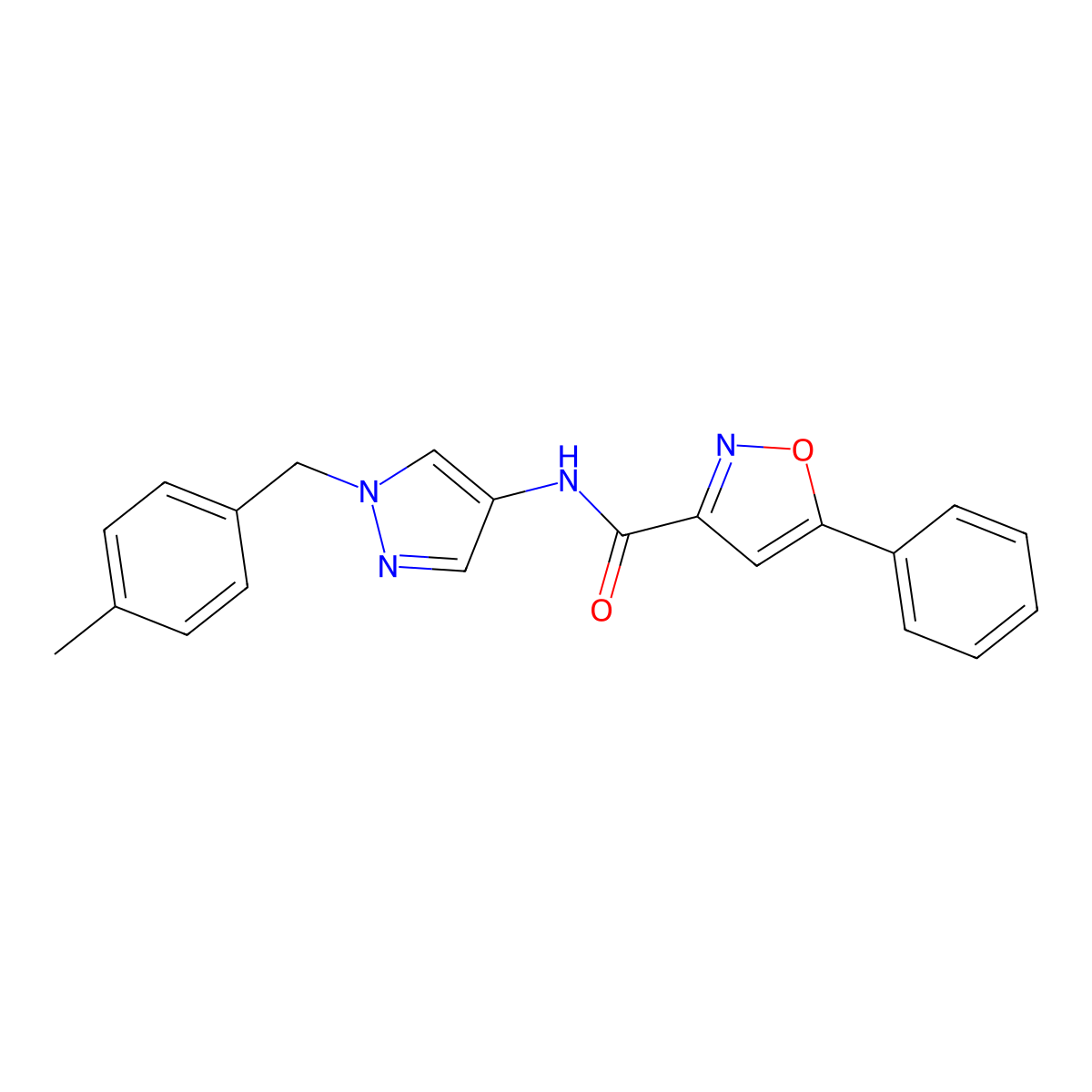 N-[1-[(4-methylphenyl)methyl]pyrazol-4-yl]-5-phenyl-1,2-oxazole-3-carboxamide molecular structure, CAS 1005663-43-3