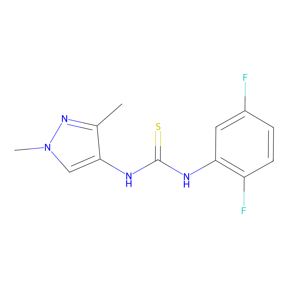 1-(2,5-Difluorophenyl)-3-(1,3-dimethylpyrazol-4-yl)thiourea molecular structure, CAS 1005663-48-8