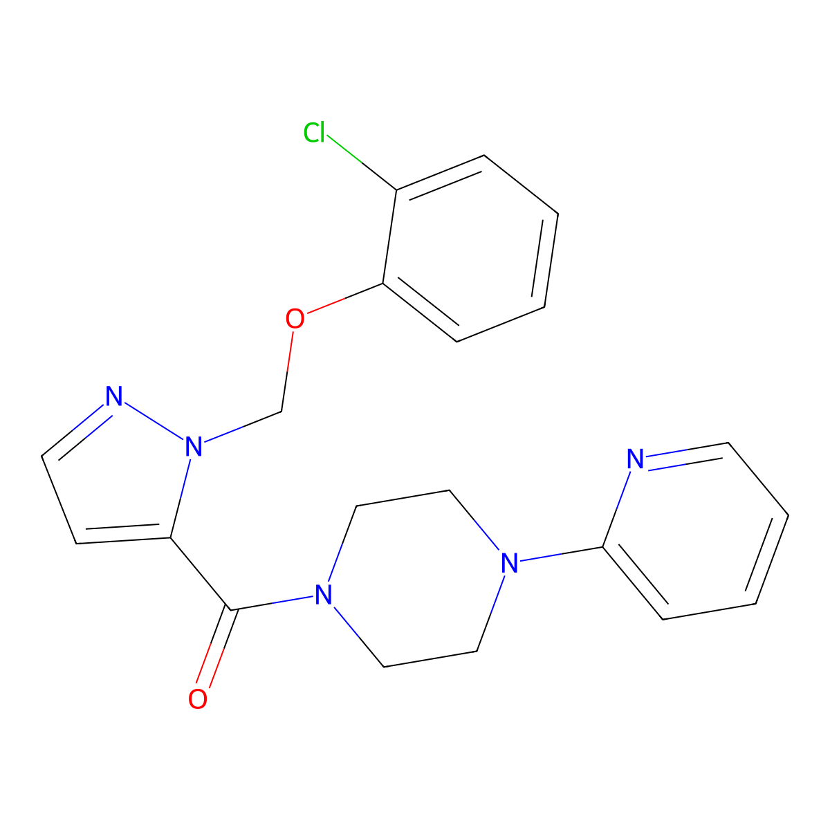 {1-[(2-chlorophenoxy)methyl]-1H-pyrazol-5-yl}[4-(pyridin-2-yl)piperazin-1-yl]methanone molecular structure, CAS 1005663-62-6