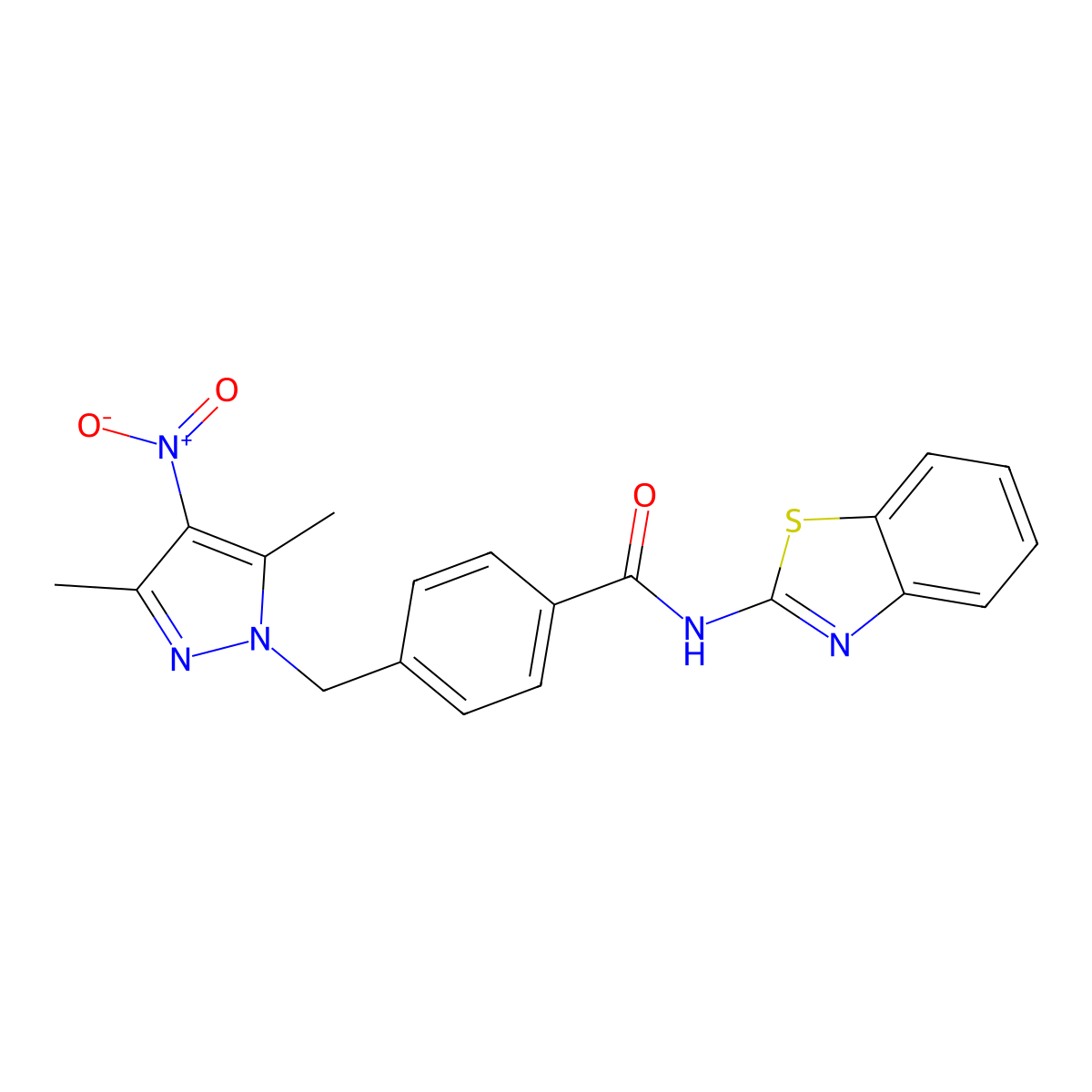 N-(1,3-benzothiazol-2-yl)-4-[(3,5-dimethyl-4-nitropyrazol-1-yl)methyl]benzamide molecular structure, CAS 1005663-63-7