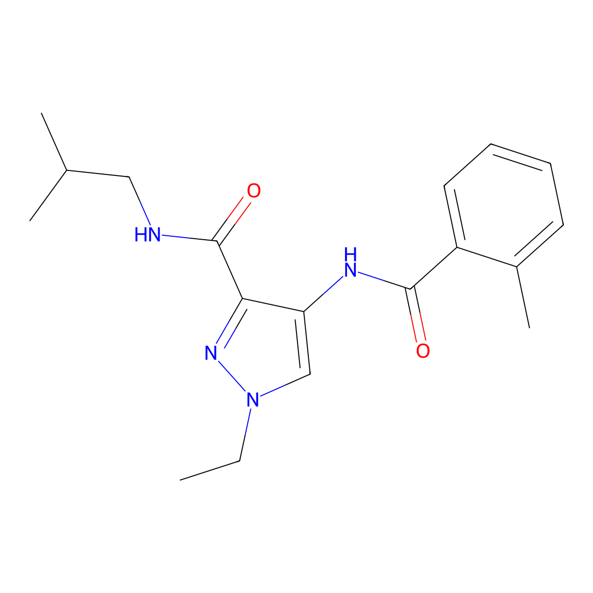 1-ethyl-4-[(2-methylbenzoyl)amino]-N-(2-methylpropyl)pyrazole-3-carboxamide molecular structure, CAS 1005663-64-8