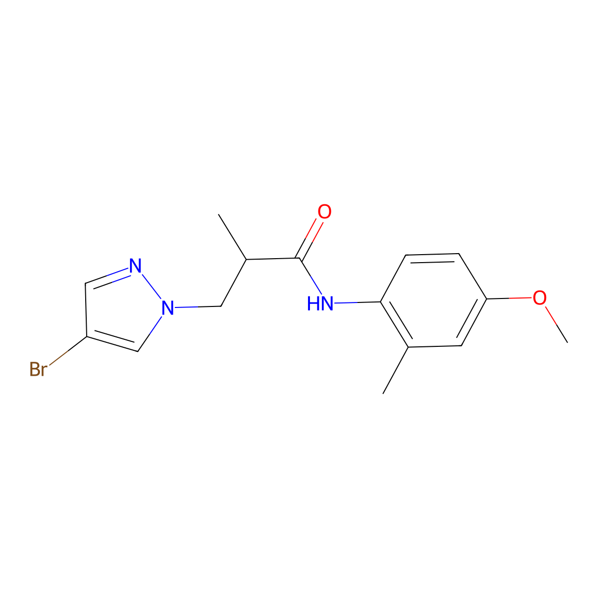 3-(4-bromopyrazol-1-yl)-N-(4-methoxy-2-methylphenyl)-2-methylpropanamide molecular structure, CAS 1005664-35-6