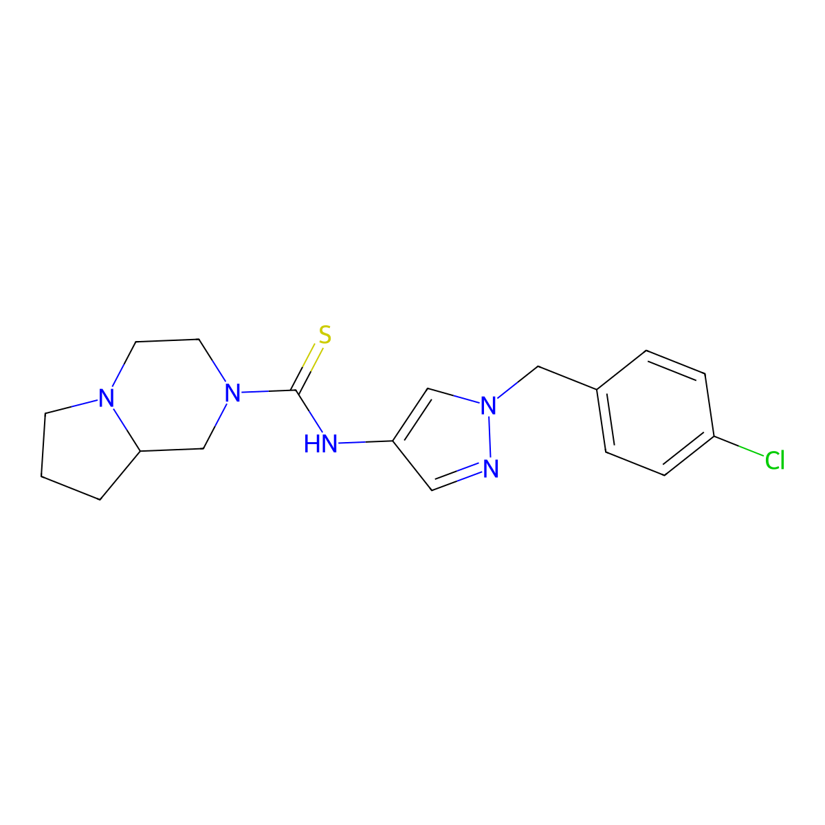 N-[1-(4-chlorobenzyl)-1H-pyrazol-4-yl]hexahydropyrrolo[1,2-a]pyrazine-2(1H)-carbothioamide molecular structure, CAS 1005664-43-6
