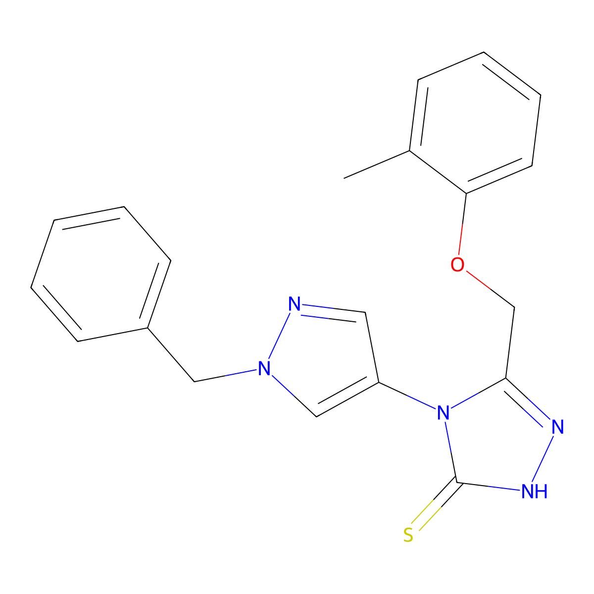 4-(1-benzyl-1H-pyrazol-4-yl)-5-[(2-methylphenoxy)methyl]-4H-1,2,4-triazole-3-thiol molecular structure, CAS 1005664-51-6