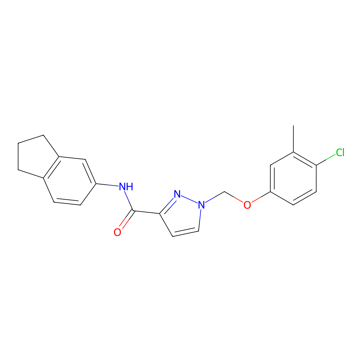 1-[(4-chloro-3-methylphenoxy)methyl]-N-(2,3-dihydro-1H-inden-5-yl)pyrazole-3-carboxamide molecular structure, CAS 1005664-57-2