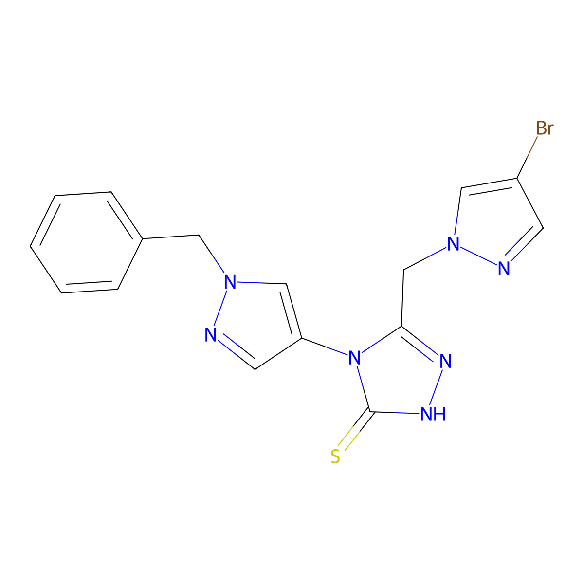 4-(1-benzyl-1H-pyrazol-4-yl)-5-[(4-bromo-1H-pyrazol-1-yl)methyl]-4H-1,2,4-triazole-3-thiol molecular structure, CAS 1005665-54-2