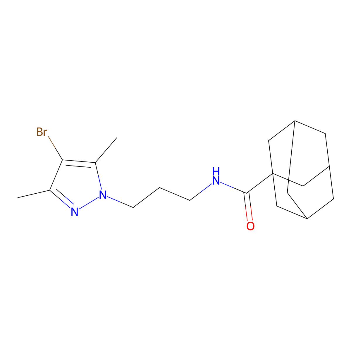 N-[3-(4-bromo-3,5-dimethylpyrazol-1-yl)propyl]adamantane-1-carboxamide molecular structure, CAS 1005665-80-4