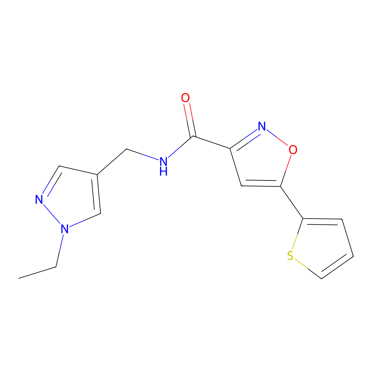 N-[(1-ethyl-1H-pyrazol-4-yl)methyl]-5-(thiophen-2-yl)-1,2-oxazole-3-carboxamide molecular structure, CAS 1005666-20-5
