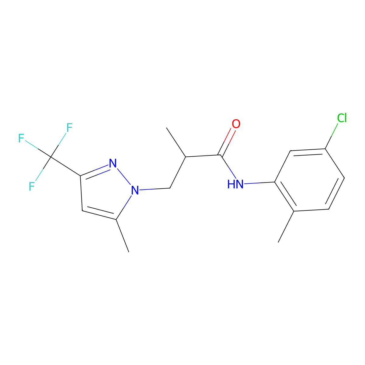 N-(5-chloro-2-methylphenyl)-2-methyl-3-[5-methyl-3-(trifluoromethyl)pyrazol-1-yl]propanamide molecular structure, CAS 1005666-50-1