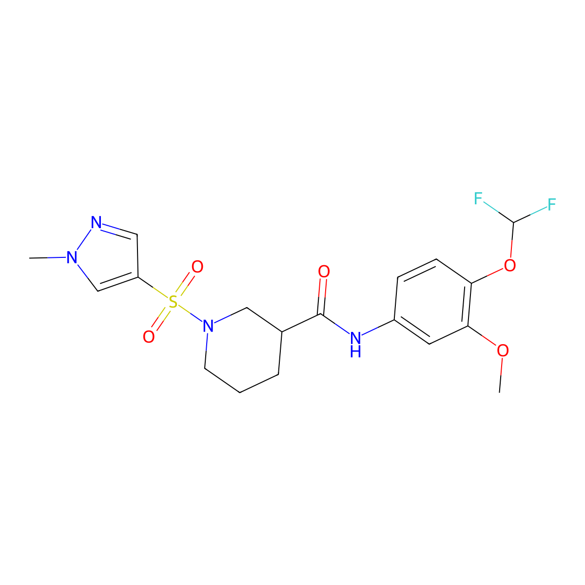 N-[4-(difluoromethoxy)-3-methoxyphenyl]-1-[(1-methyl-1H-pyrazol-4-yl)sulfonyl]piperidine-3-carboxamide molecular structure, CAS 1005666-51-2