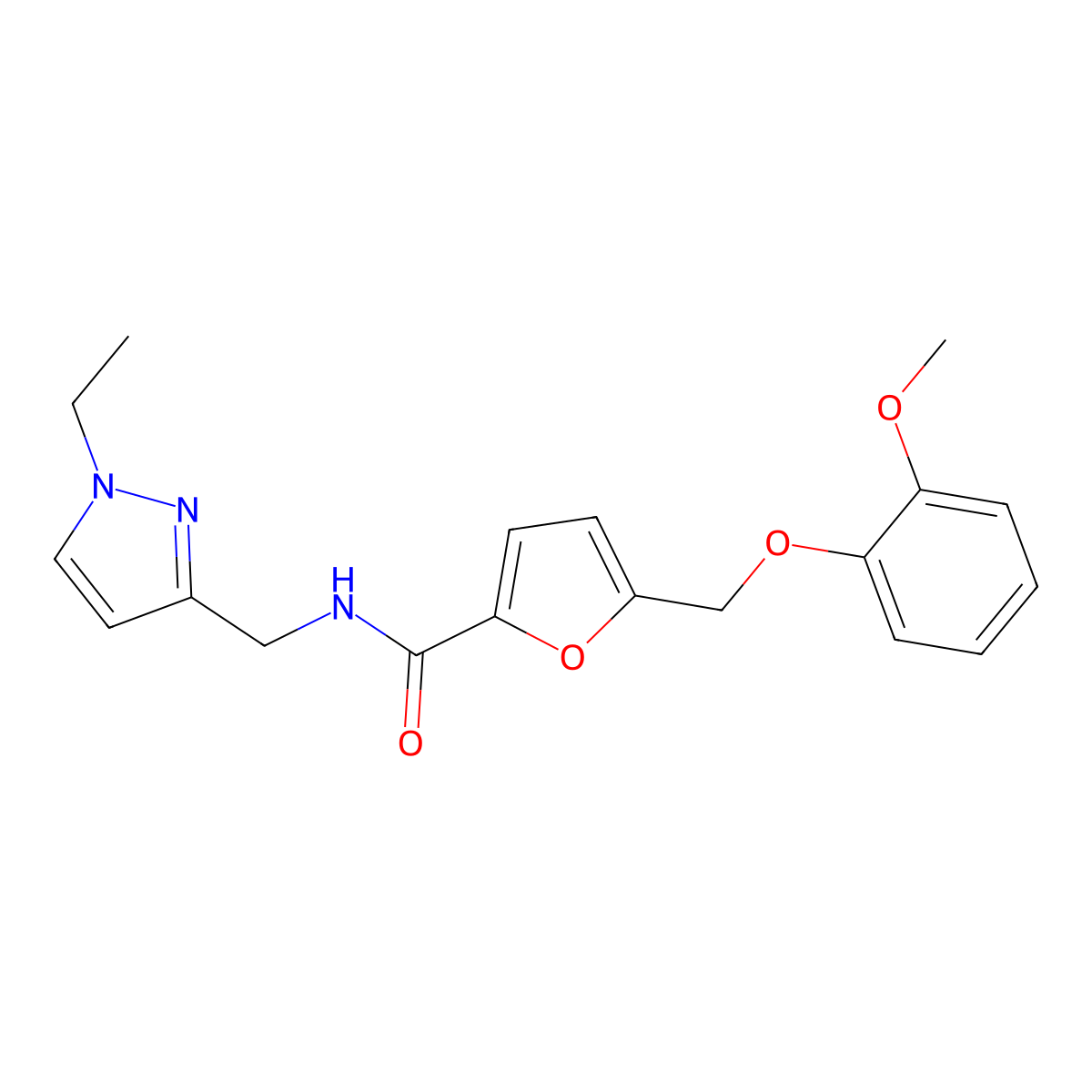 N-[(1-ethylpyrazol-3-yl)methyl]-5-[(2-methoxyphenoxy)methyl]furan-2-carboxamide molecular structure, CAS 1005666-63-6
