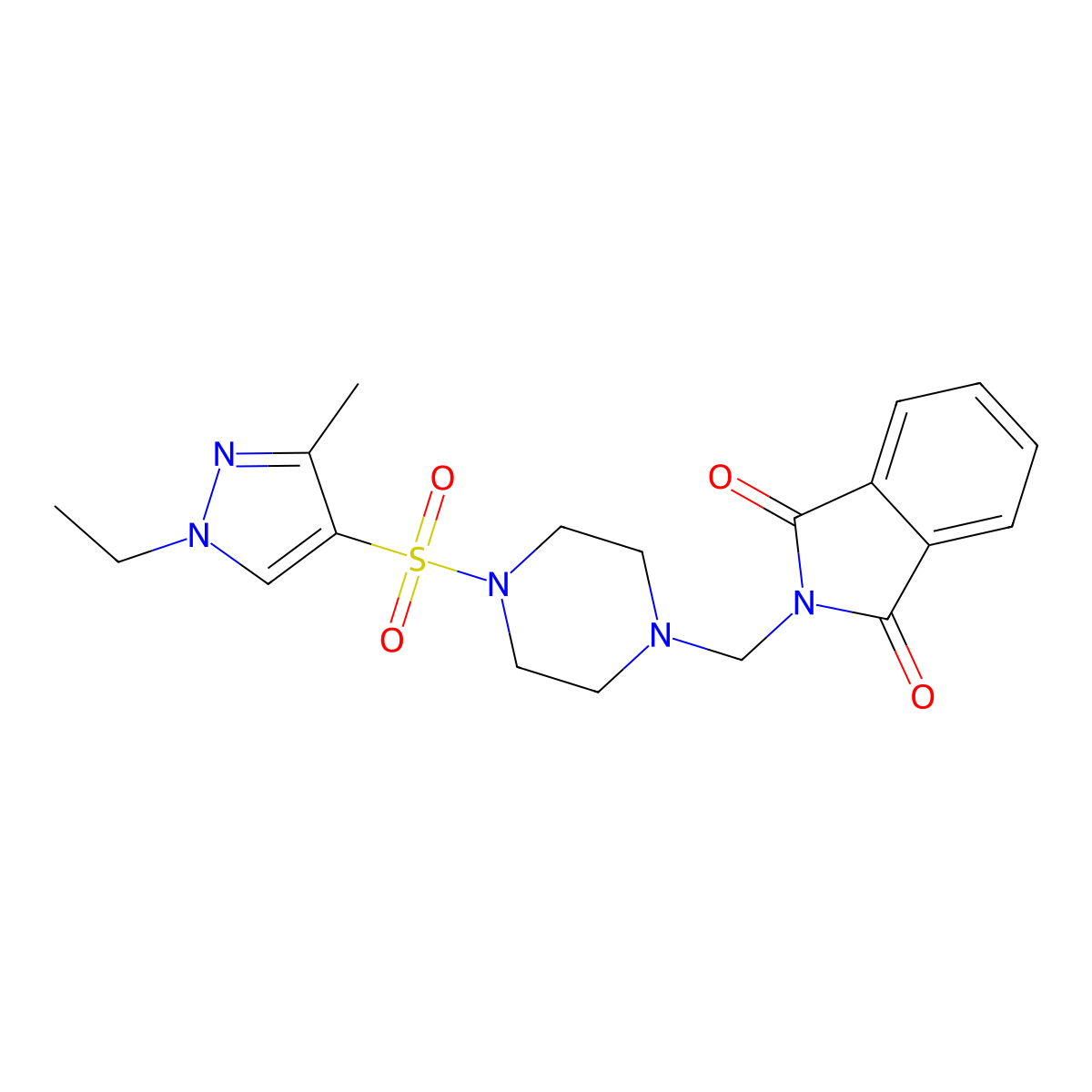 2-({4-[(1-ethyl-3-methyl-1H-pyrazol-4-yl)sulfonyl]piperazin-1-yl}methyl)-1H-isoindole-1,3(2H)-dione molecular structure, CAS 1005666-70-5