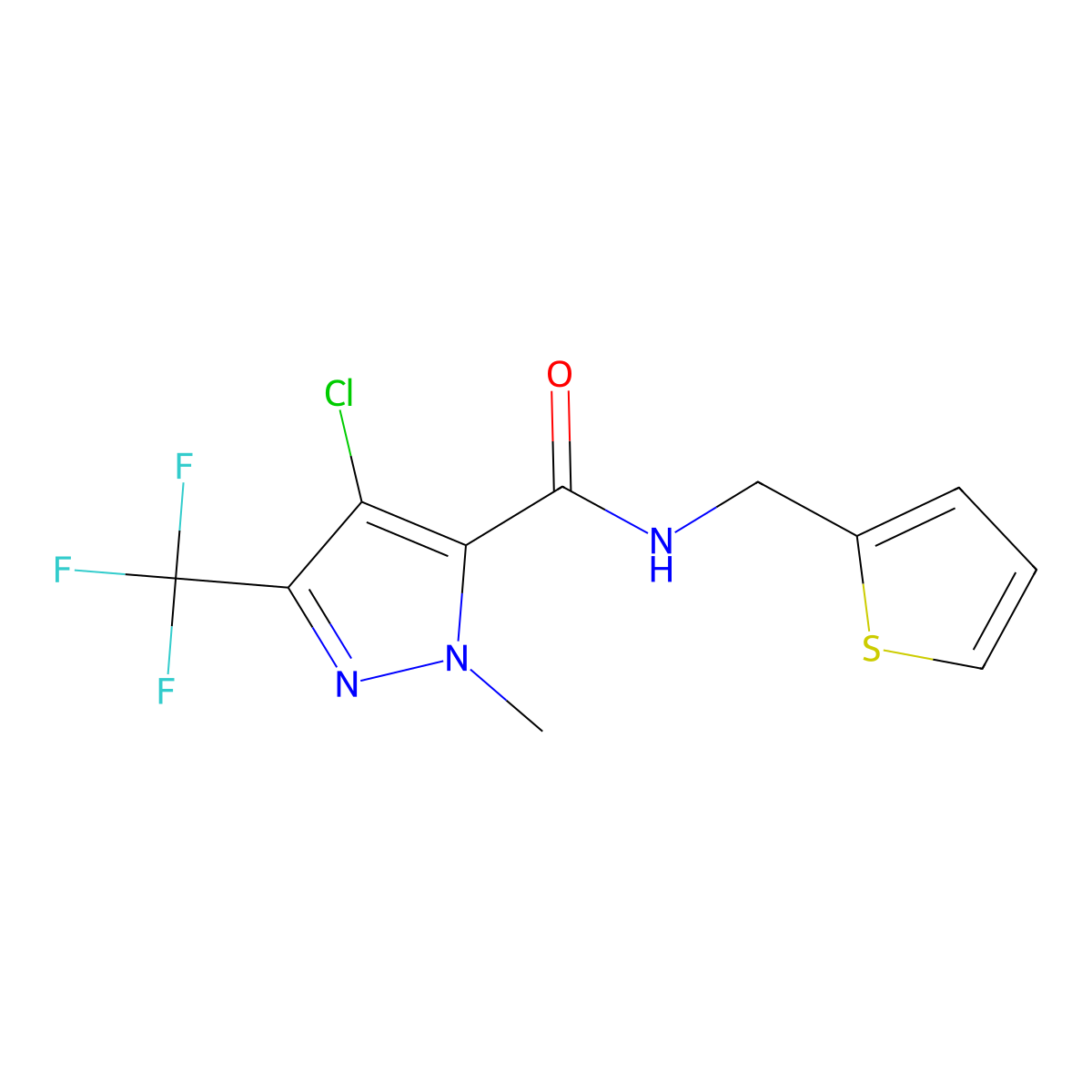 4-chloro-2-methyl-N-(thiophen-2-ylmethyl)-5-(trifluoromethyl)pyrazole-3-carboxamide molecular structure, CAS 1005666-80-7