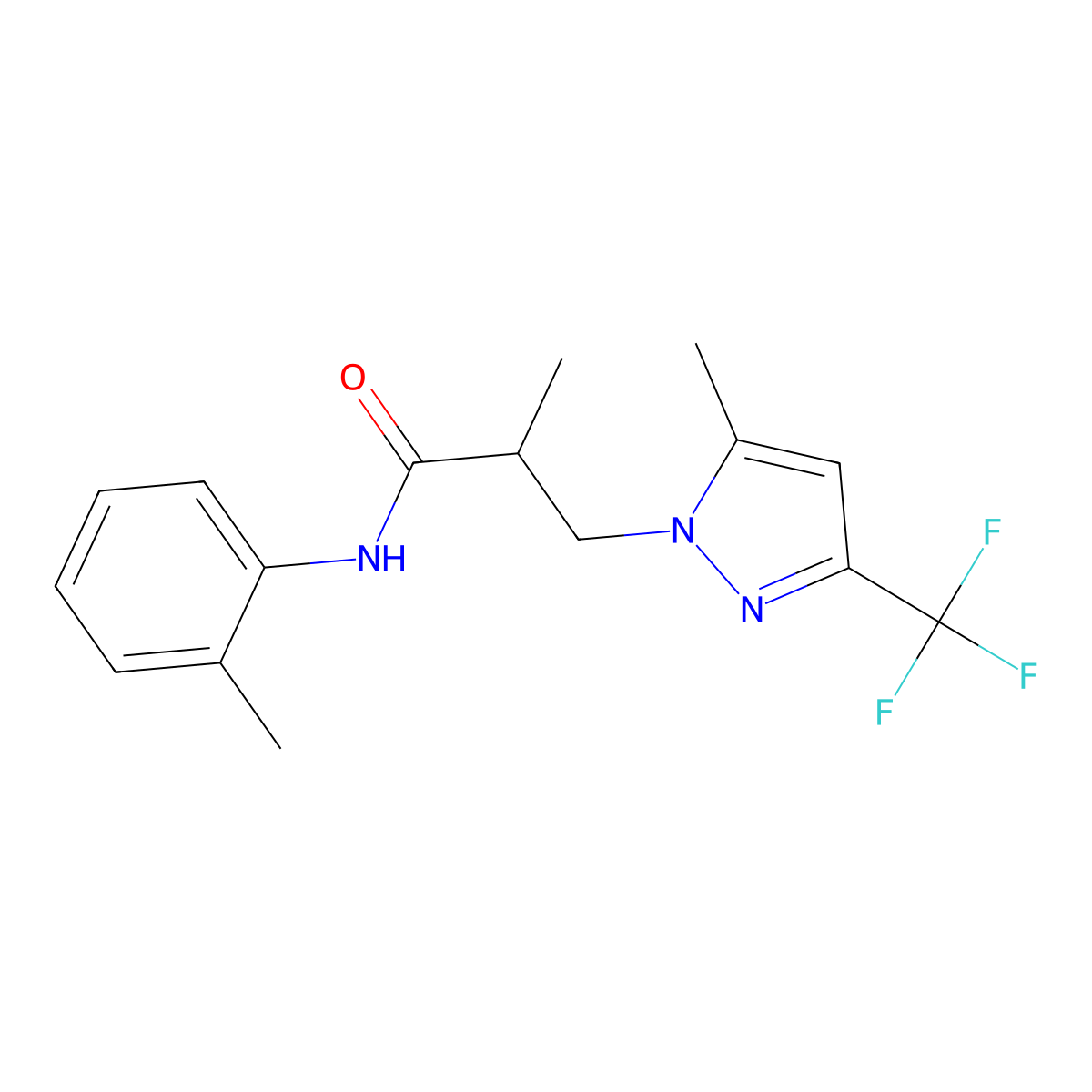 2-methyl-N-(2-methylphenyl)-3-[5-methyl-3-(trifluoromethyl)pyrazol-1-yl]propanamide molecular structure, CAS 1005667-12-8