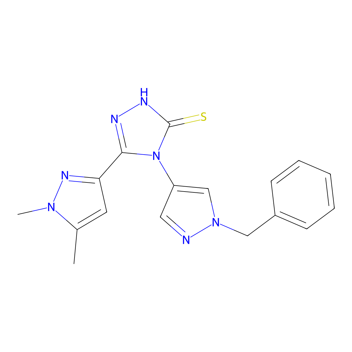 4-(1-benzyl-1H-pyrazol-4-yl)-5-(1,5-dimethyl-1H-pyrazol-3-yl)-4H-1,2,4-triazole-3-thiol molecular structure, CAS 1005667-21-9
