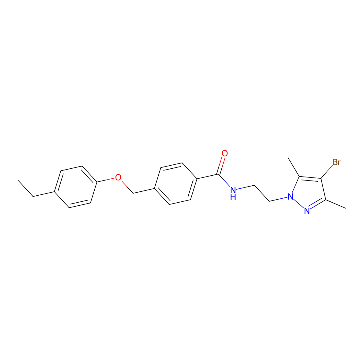 N-[2-(4-bromo-3,5-dimethylpyrazol-1-yl)ethyl]-4-[(4-ethylphenoxy)methyl]benzamide molecular structure, CAS 1005667-28-6