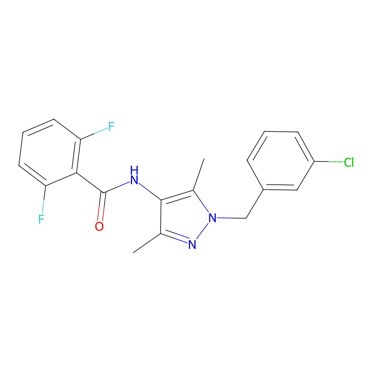 N-[1-(3-chlorobenzyl)-3,5-dimethyl-1H-pyrazol-4-yl]-2,6-difluorobenzamide molecular structure, CAS 1005667-36-6