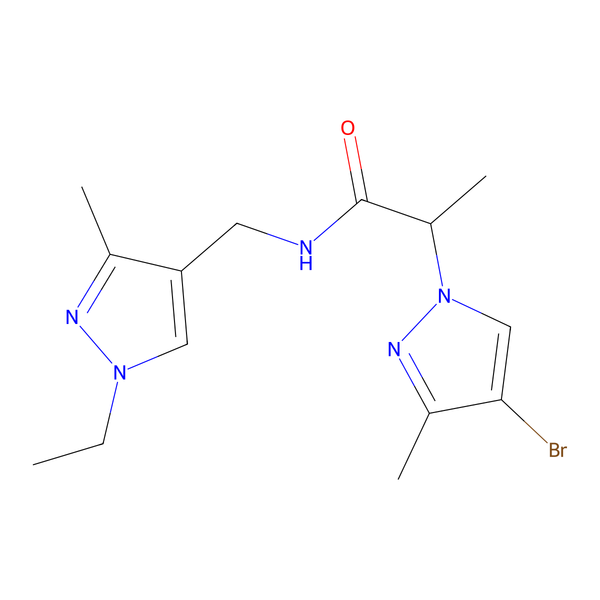 2-(4-bromo-3-methylpyrazol-1-yl)-N-[(1-ethyl-3-methylpyrazol-4-yl)methyl]propanamide molecular structure, CAS 1005667-40-2