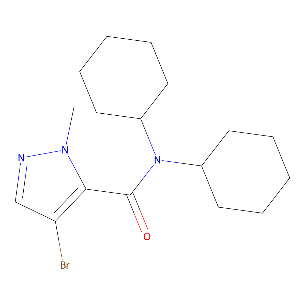 4-bromo-N,N-dicyclohexyl-2-methylpyrazole-3-carboxamide molecular structure, CAS 1005667-78-6