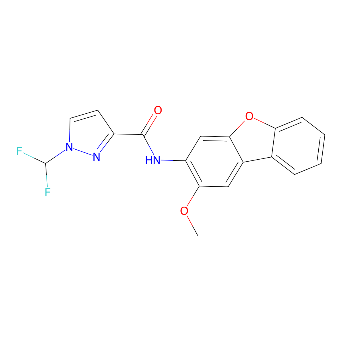 1-(Difluoromethyl)-N-(2-methoxy-3-dibenzofuranyl)-1H-pyrazole-3-carboxamide molecular structure, CAS 1005668-70-1