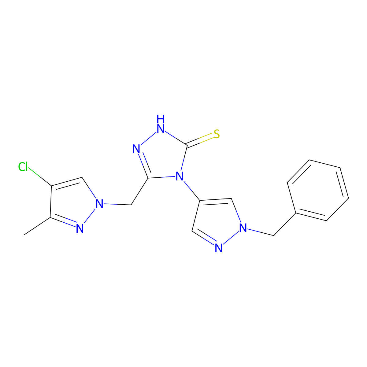 4-(1-benzyl-1H-pyrazol-4-yl)-5-[(4-chloro-3-methyl-1H-pyrazol-1-yl)methyl]-4H-1,2,4-triazole-3-thiol molecular structure, CAS 1005669-41-9