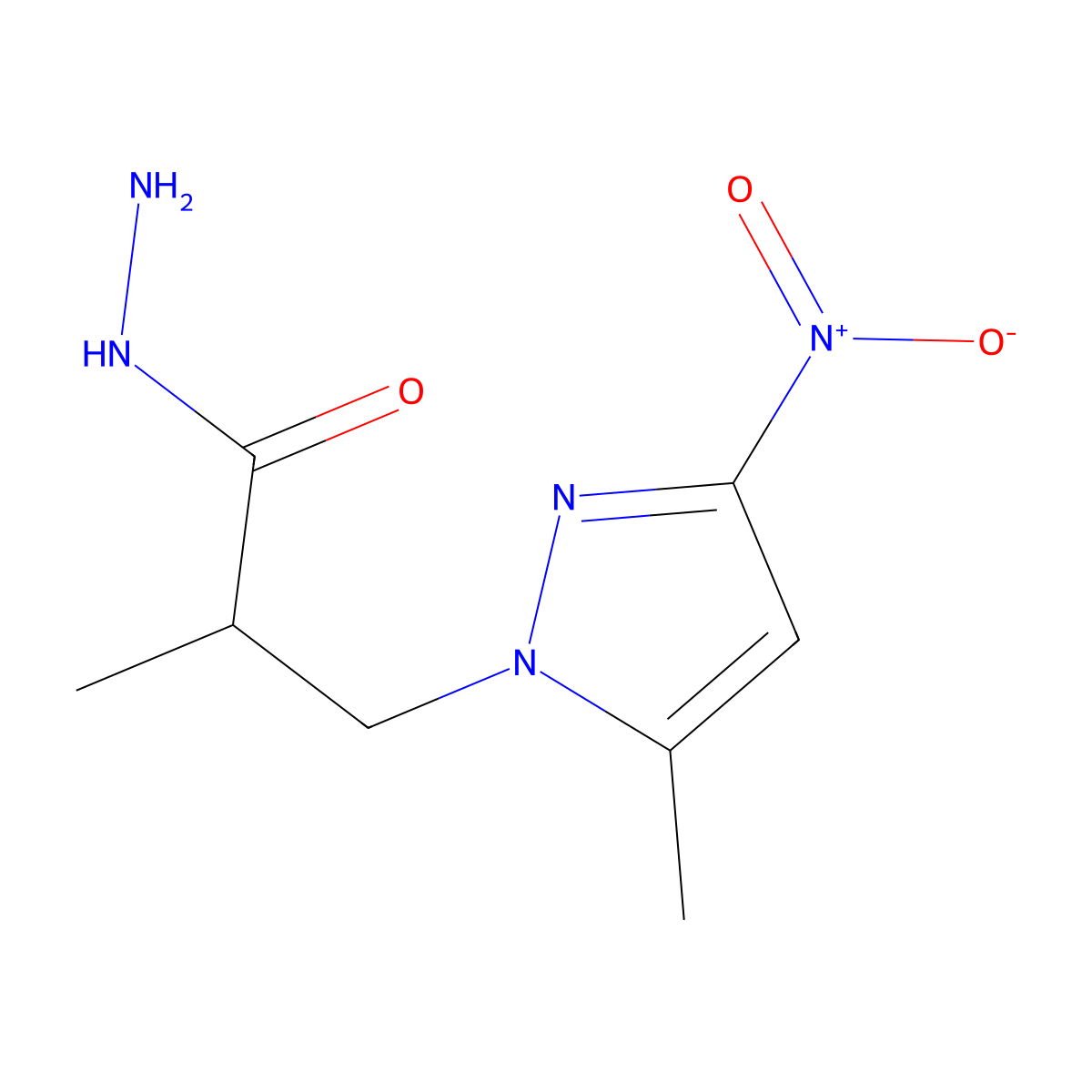 2-methyl-3-(5-methyl-3-nitro-1H-pyrazol-1-yl)propanehydrazide molecular structure, CAS 1005670-04-1