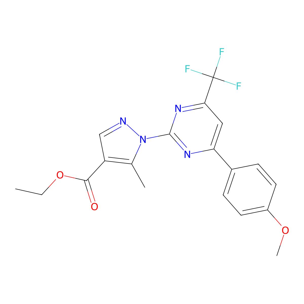 ethyl 1-(4-(4-methoxyphenyl)-6-(trifluoromethyl)pyrimidin-2-yl)-5-methyl-1H-pyrazole-4-carboxylate molecular structure, CAS 1005670-06-3