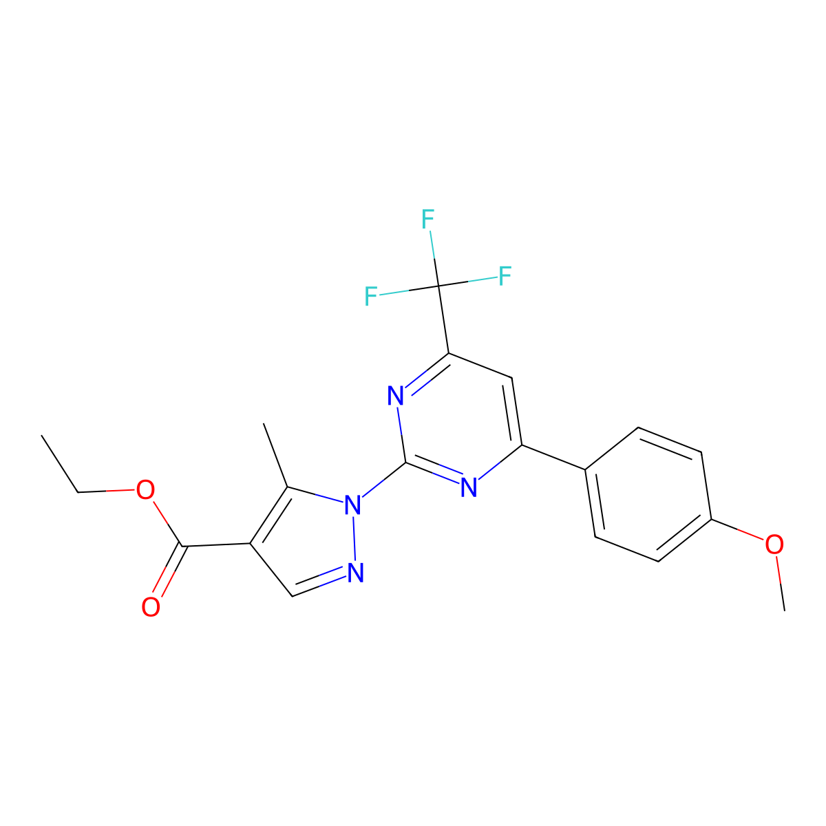 ethyl 1-(4-(4-methoxyphenyl)-6-(trifluoromethyl)pyrimidin-2-yl)-5-methyl-1H-pyrazole-4-carboxylate molecular structure, CAS 1005670-06-3
