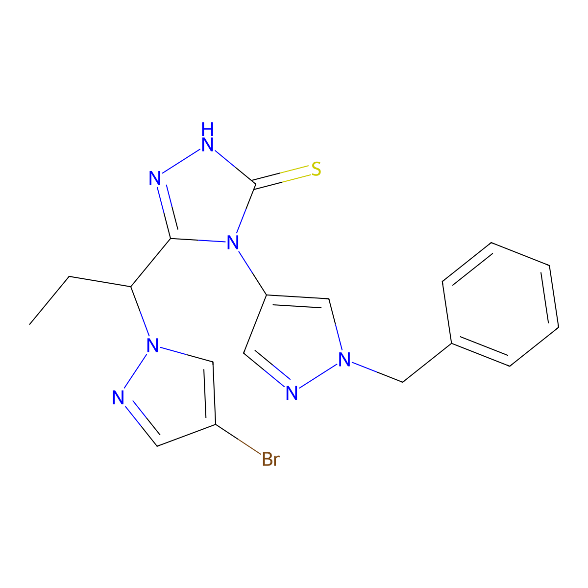 4-(1-benzyl-1H-pyrazol-4-yl)-5-[1-(4-bromo-1H-pyrazol-1-yl)propyl]-4H-1,2,4-triazole-3-thiol molecular structure, CAS 1005670-25-6