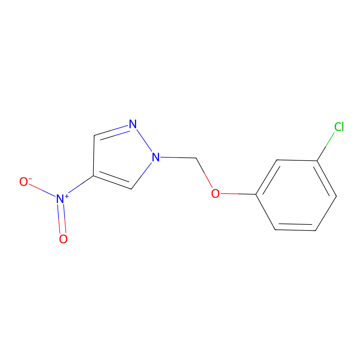 1-((3-Chlorophenoxy)methyl)-4-nitro-1H-pyrazole molecular structure, CAS 1005670-50-7