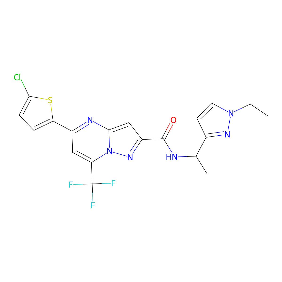 5-(5-chlorothiophen-2-yl)-N-[1-(1-ethyl-1H-pyrazol-3-yl)ethyl]-7-(trifluoromethyl)pyrazolo[1,5-a]pyrimidine-2-carboxamide molecular structure, CAS 1005670-53-0