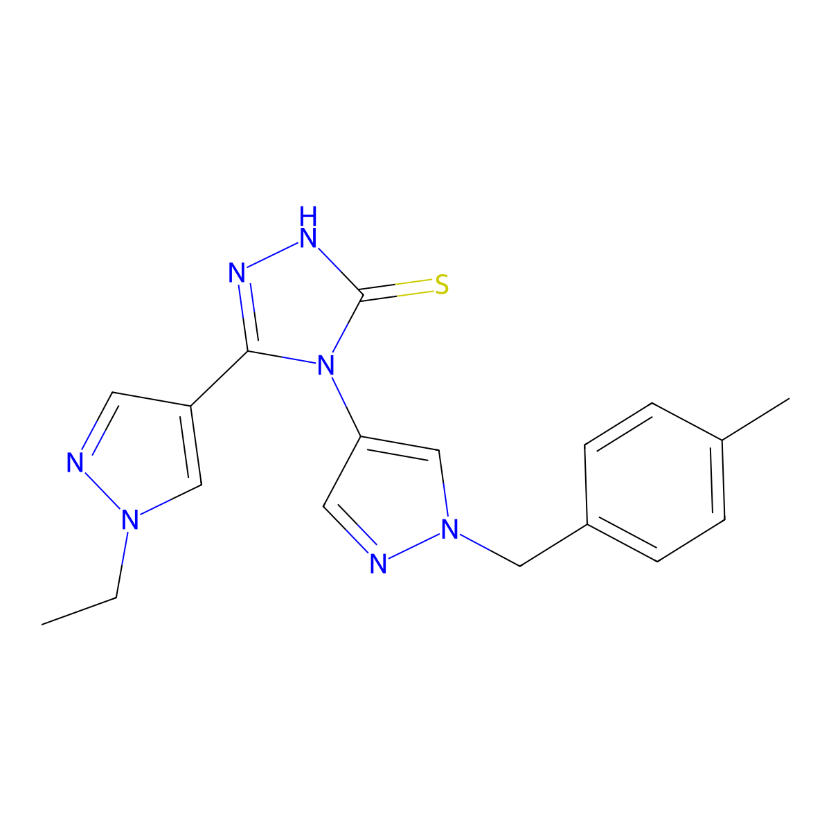 5-(1-ethyl-1H-pyrazol-4-yl)-4-[1-(4-methylbenzyl)-1H-pyrazol-4-yl]-4H-1,2,4-triazole-3-thiol molecular structure, CAS 1005670-78-9