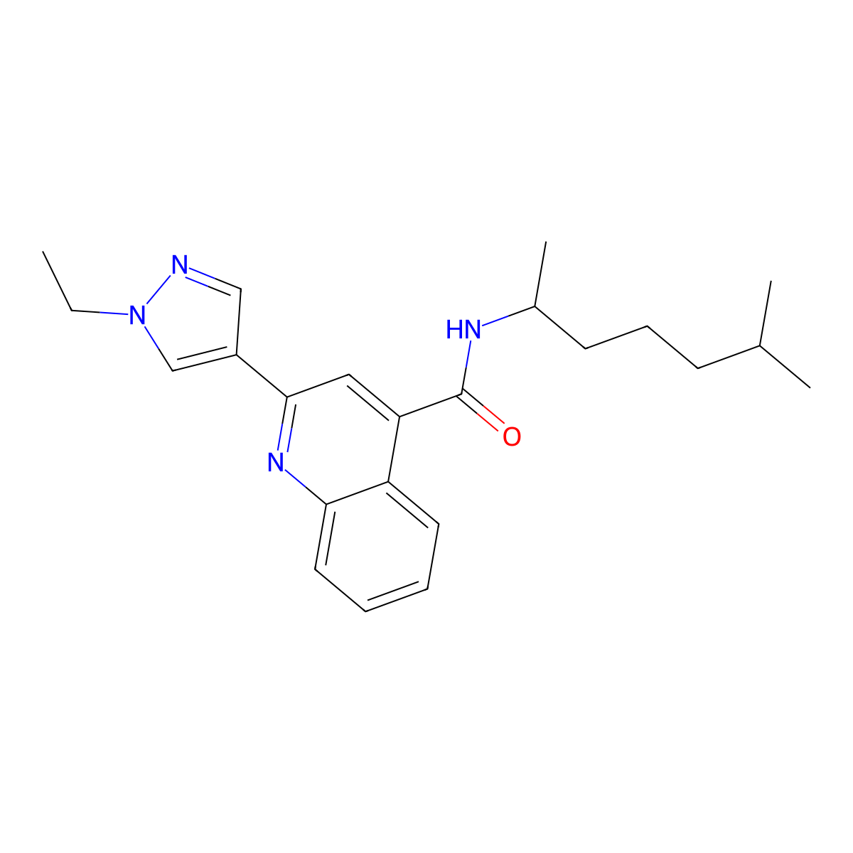 2-(1-ethyl-1H-pyrazol-4-yl)-N-(6-methylheptan-2-yl)quinoline-4-carboxamide molecular structure, CAS 1005671-32-8