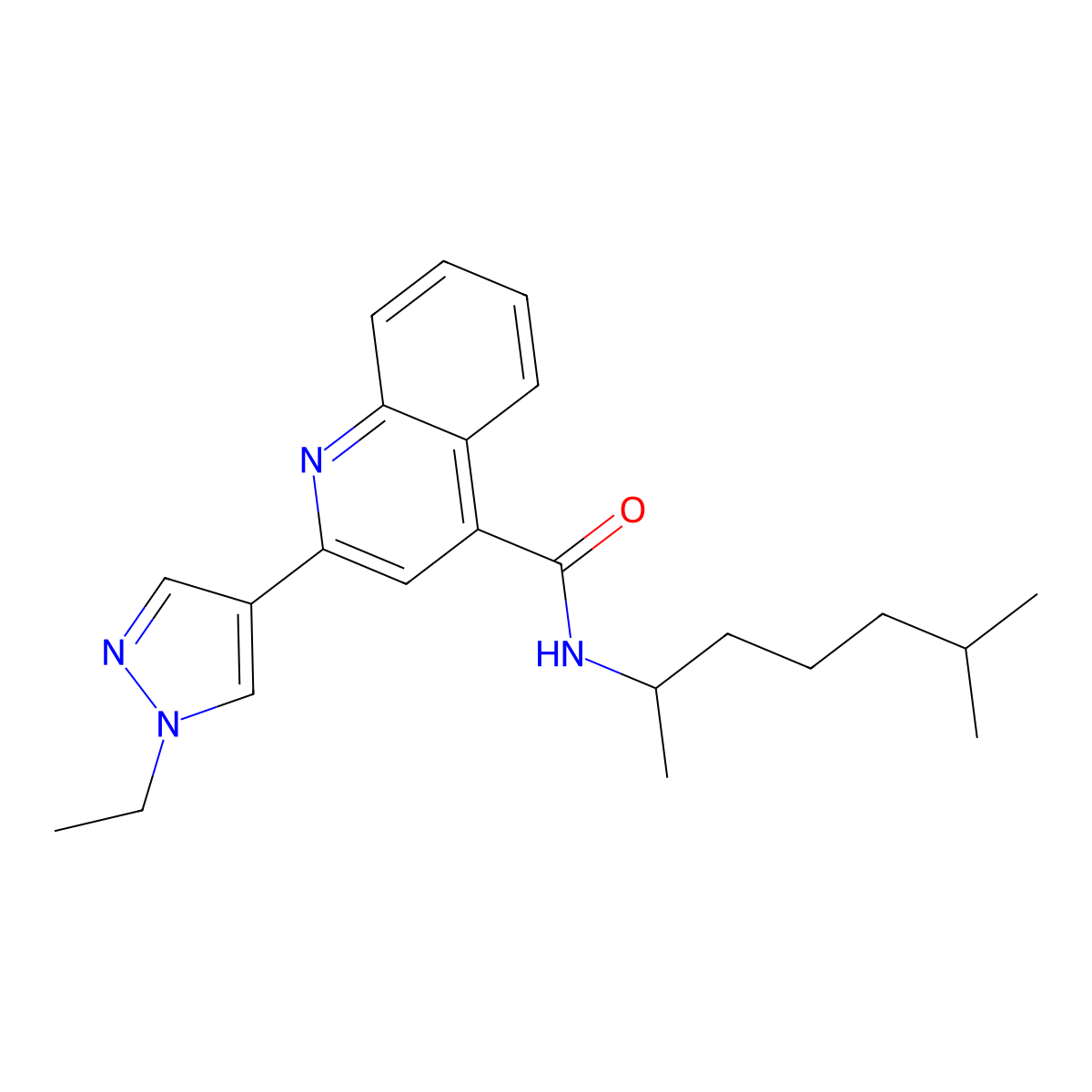 2-(1-ethyl-1H-pyrazol-4-yl)-N-(6-methylheptan-2-yl)quinoline-4-carboxamide molecular structure, CAS 1005671-32-8