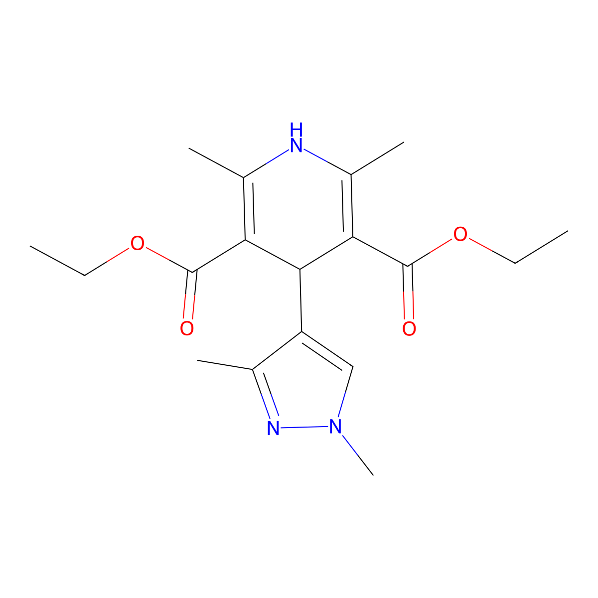 diethyl 4-(1,3-dimethyl-1H-pyrazol-4-yl)-2,6-dimethyl-1,4-dihydropyridine-3,5-dicarboxylate molecular structure, CAS 1005671-57-7