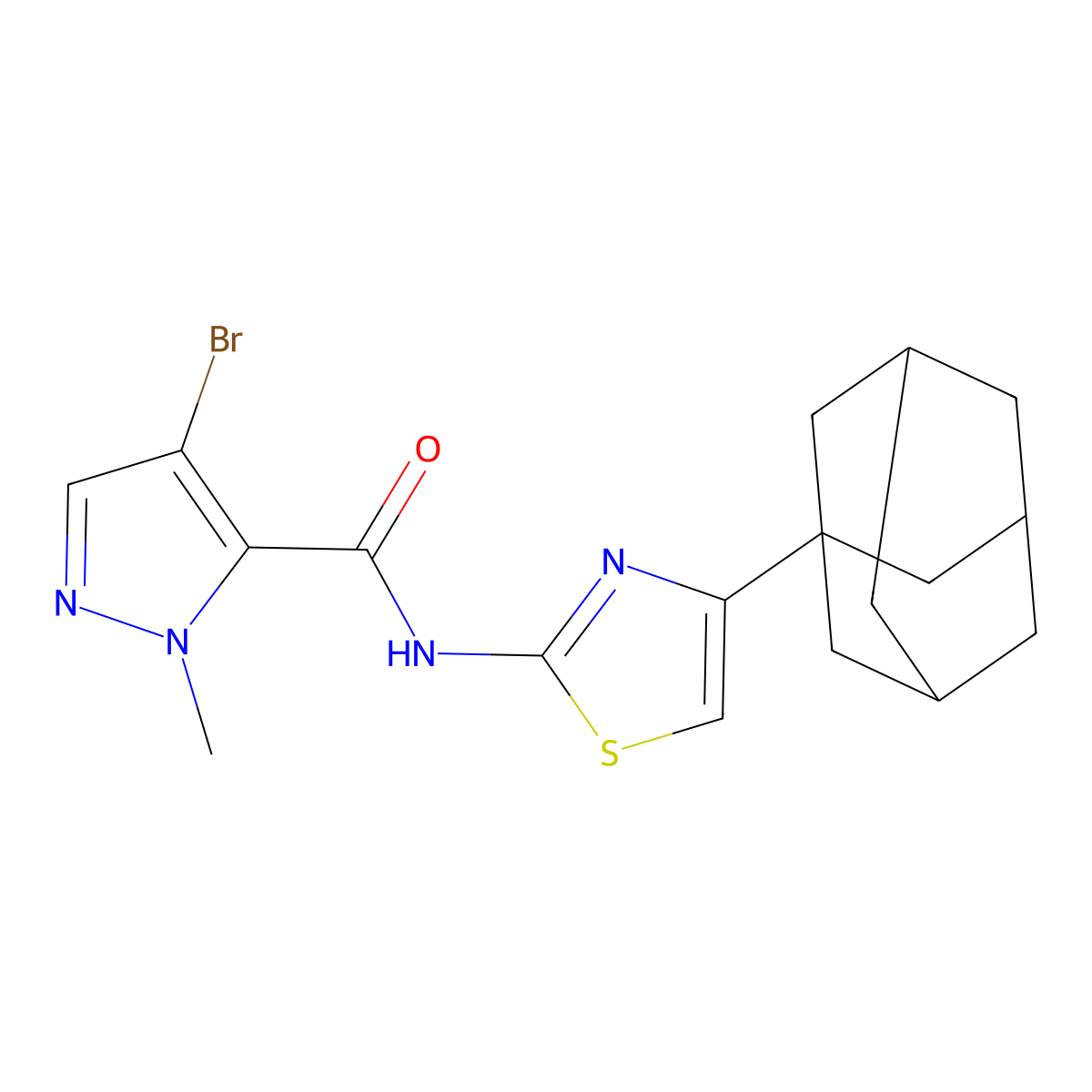 N-[4-(1-adamantyl)-1,3-thiazol-2-yl]-4-bromo-2-methylpyrazole-3-carboxamide molecular structure, CAS 1005671-59-9