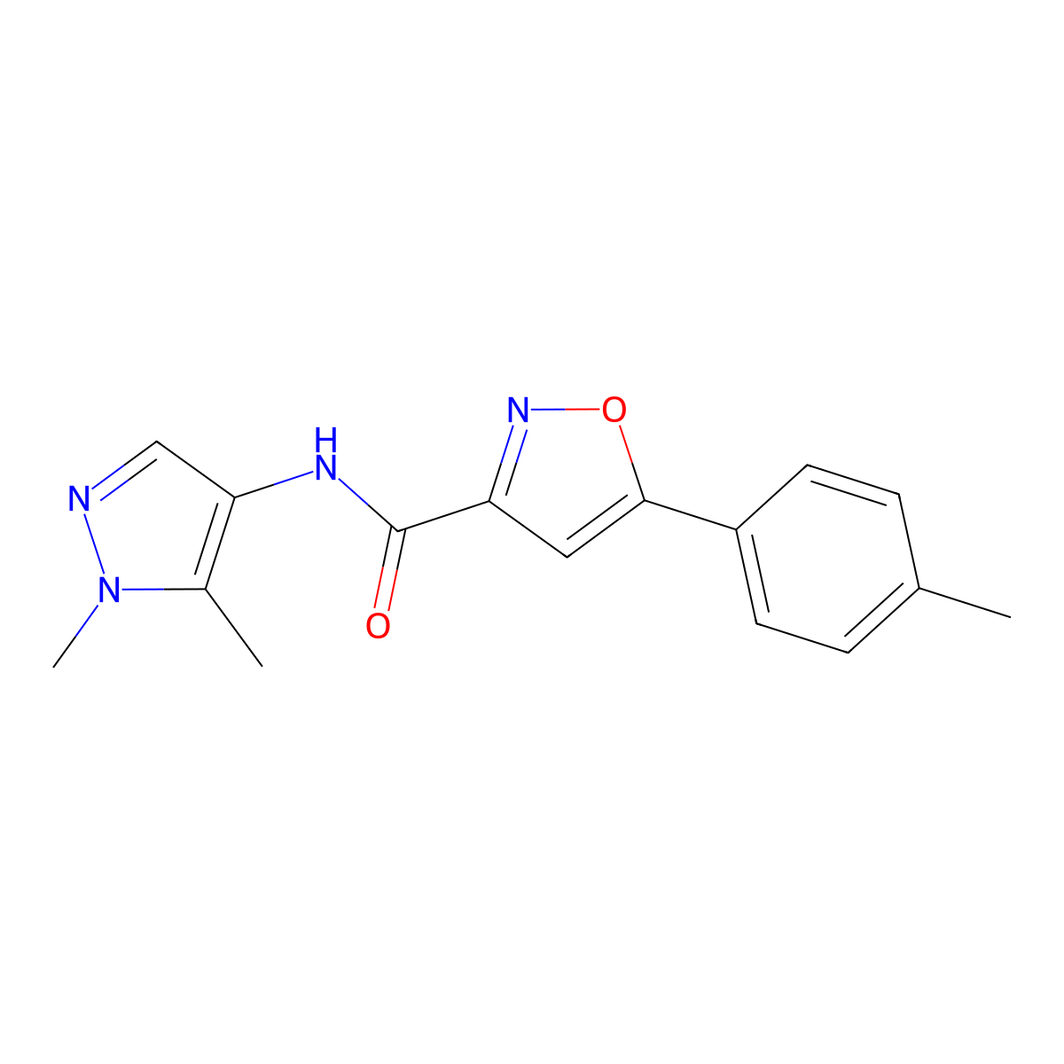 N-(1,5-dimethylpyrazol-4-yl)-5-(4-methylphenyl)-1,2-oxazole-3-carboxamide molecular structure, CAS 1005671-65-7