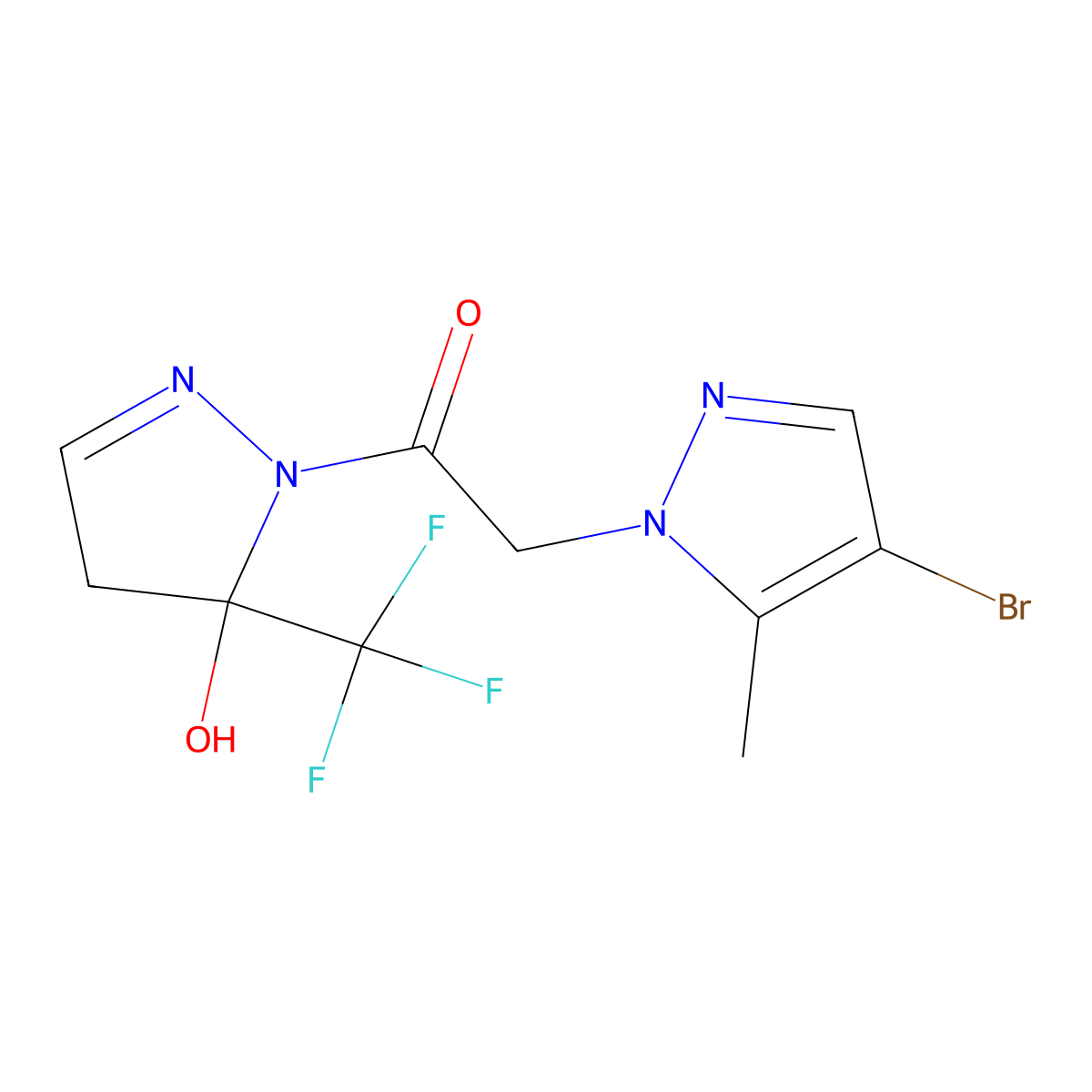2-(4-bromo-5-methyl-1H-pyrazol-1-yl)-1-[5-hydroxy-5-(trifluoromethyl)-4,5-dihydro-1H-pyrazol-1-yl]ethanone molecular structure, CAS 1005671-85-1