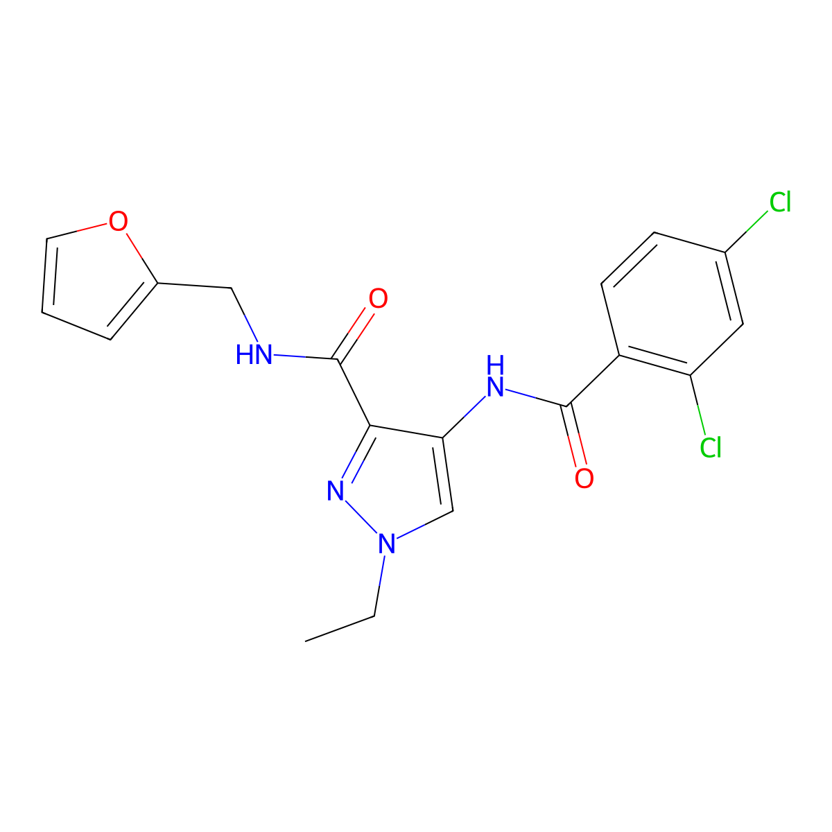 4-[(2,4-dichlorobenzoyl)amino]-1-ethyl-N-(furan-2-ylmethyl)pyrazole-3-carboxamide molecular structure, CAS 1005672-31-0
