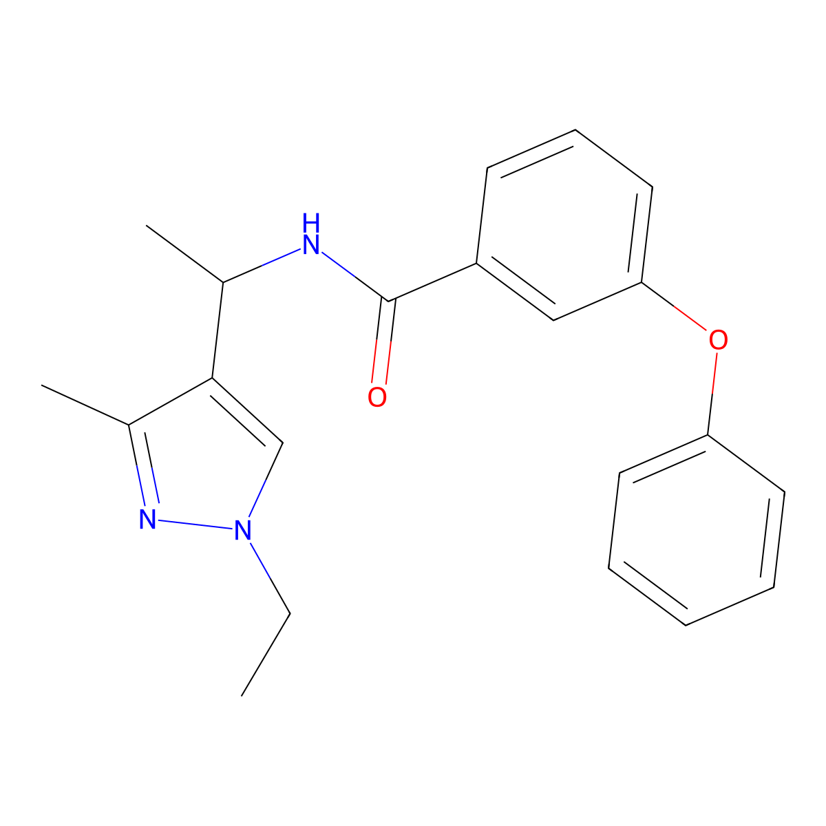 N-[1-(1-ethyl-3-methylpyrazol-4-yl)ethyl]-3-phenoxybenzamide molecular structure, CAS 1005672-79-6