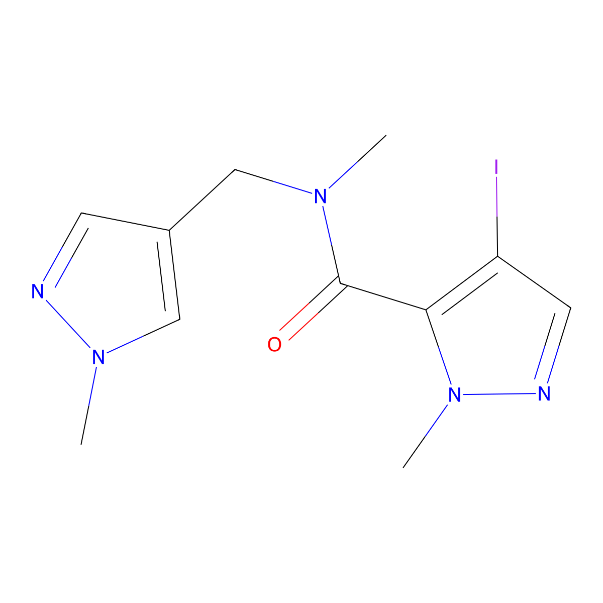 4-iodo-N,2-dimethyl-N-[(1-methylpyrazol-4-yl)methyl]pyrazole-3-carboxamide molecular structure, CAS 1005673-09-5
