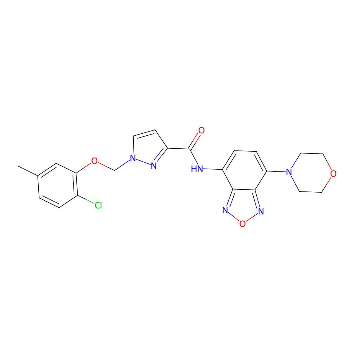 1-[(2-chloro-5-methylphenoxy)methyl]-N-[7-(morpholin-4-yl)-2,1,3-benzoxadiazol-4-yl]-1H-pyrazole-3-carboxamide molecular structure, CAS 1005673-15-3