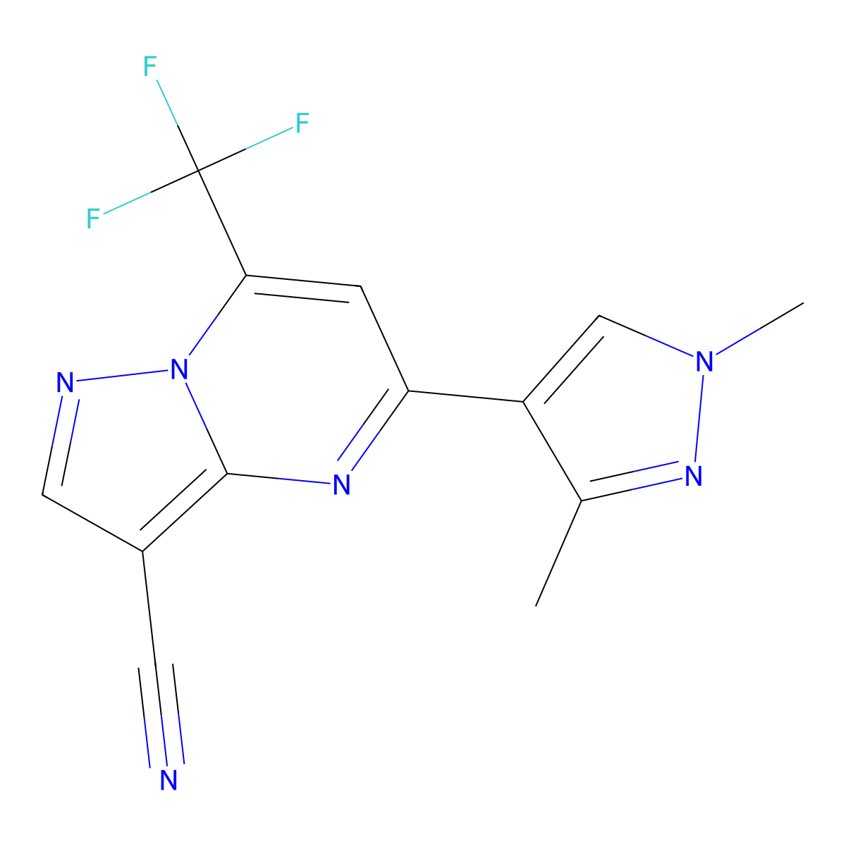 5-(1,3-Dimethylpyrazol-4-yl)-7-(trifluoromethyl)pyrazolo[1,5-a]pyrimidine-3-carbonitrile molecular structure, CAS 1005673-32-4